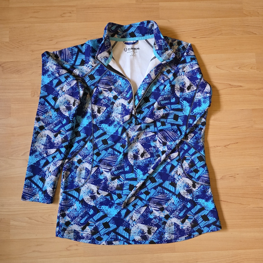 Sunice Blue Multi-Print Quart-Zip Pullover Top